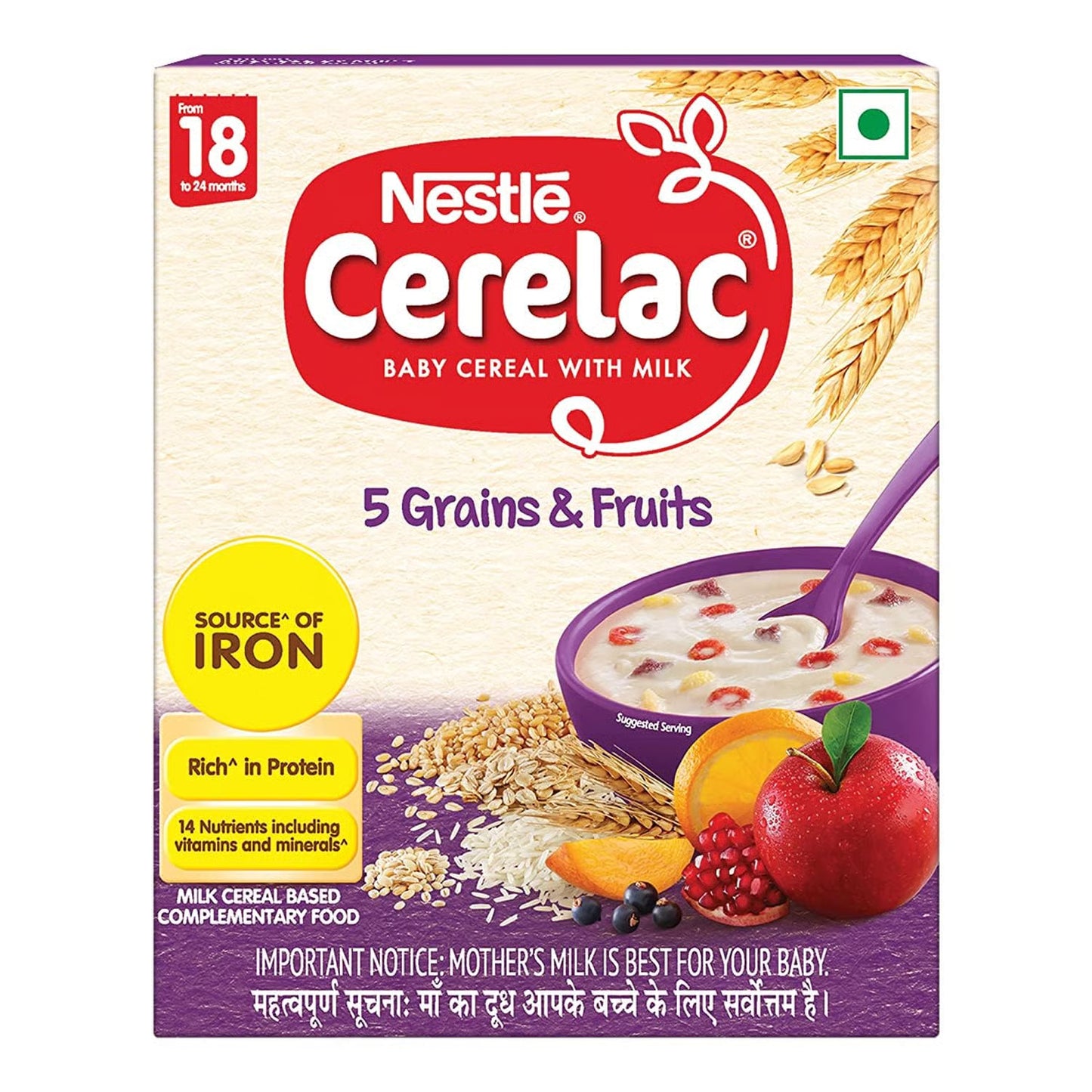Nestlé Cerelac Baby Cereal with Milk – 5 Grains & Fruits (18–24 Months, 300gm)