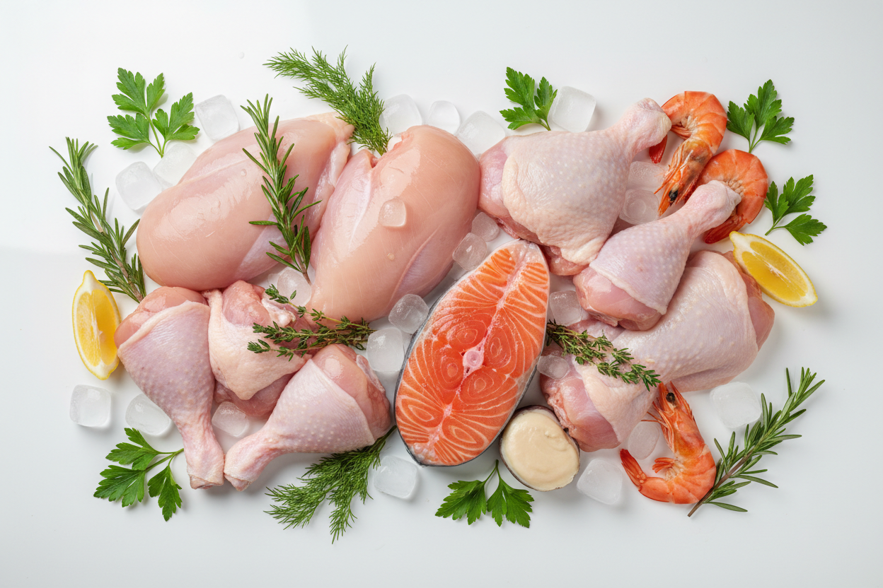 Raw Chicken meat & Fish