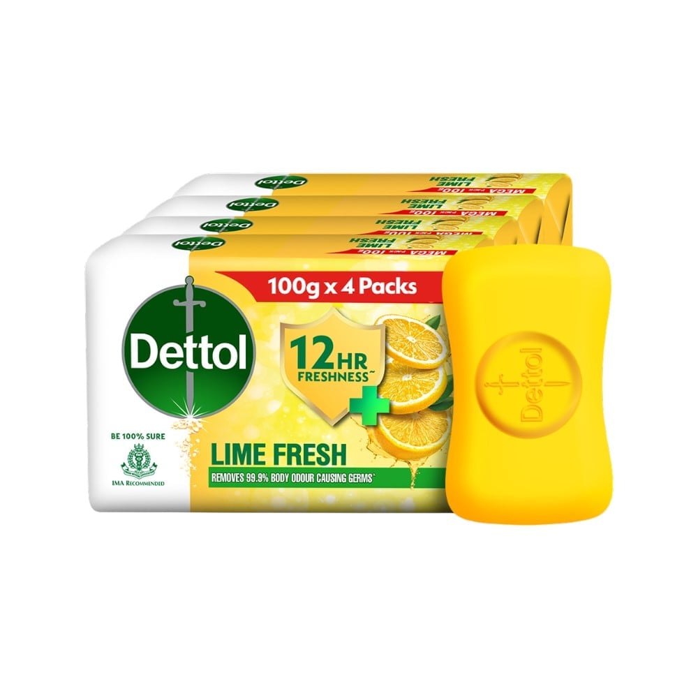 Dettol Lime Fresh Bathing Bar Soap with 12 Hrs Germ Protection 4 x 100 g